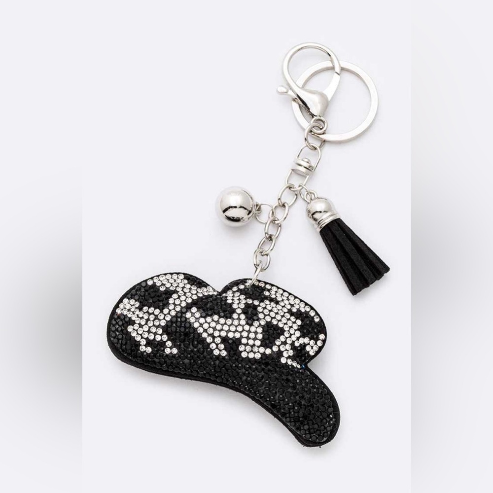 Cow Print Cowboy Hat Rhinestone Pillow Keychain